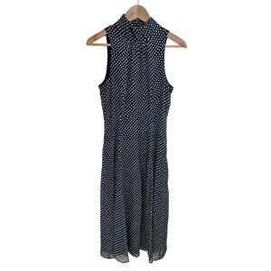 Tommy Hilfiger Size 4 Mockneck Navy White Polka Dot Midi Cocktail Dress